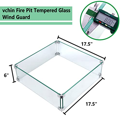 vchin Fire Pit Wind Guard, 17.5 Square Fire Pit Glass Wind Guard Made of Clear Tempered Glass. The Glass Firepit Wind Guard Set with Assembly Instructions, Free Screwdriver. Easy to Install