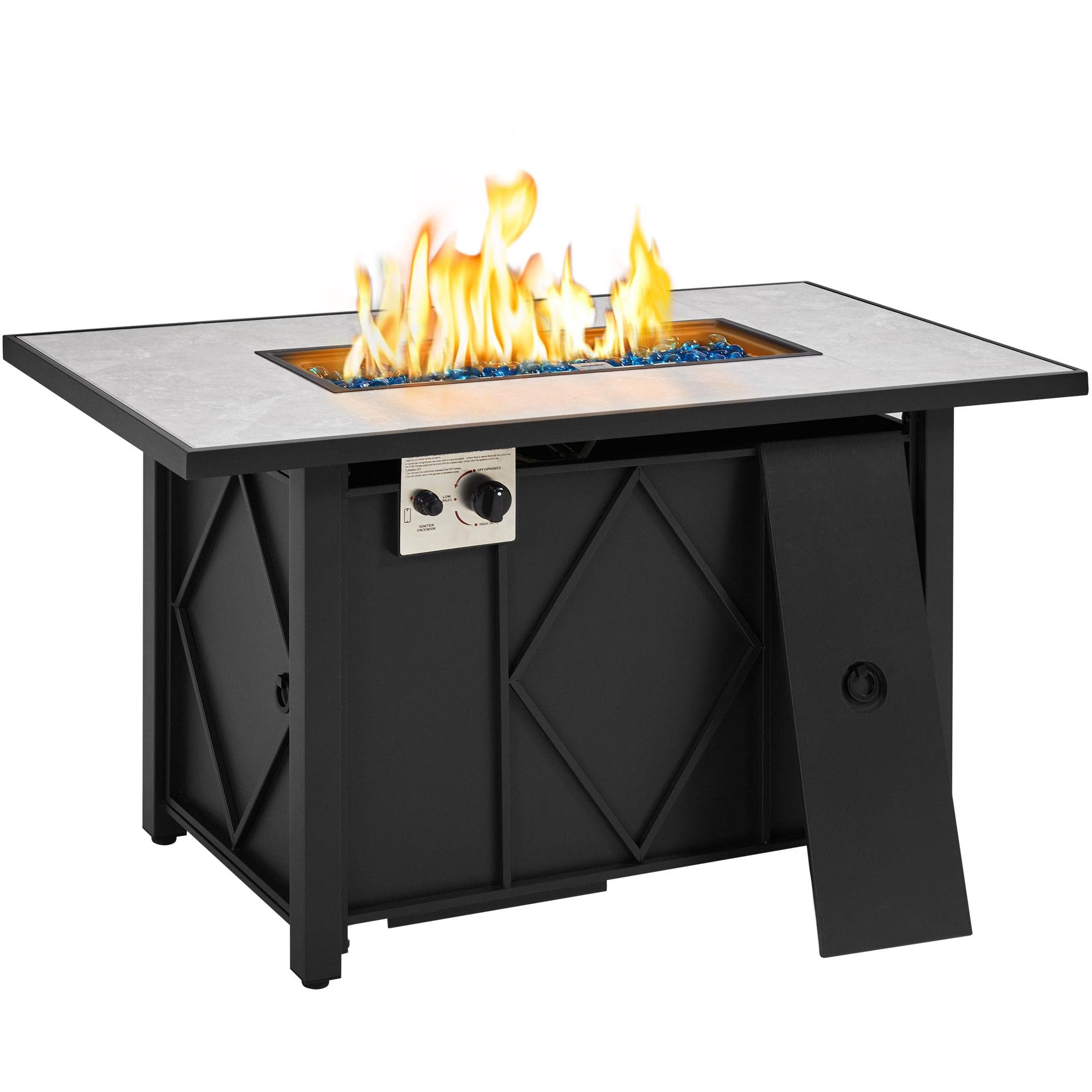 Yaheetech Propane Fire Pit 43 inch Gas Fire Pit Table 50,000 BTU Auto-Ignition 2 in 1 Gas Firepit with Ceramic Tabletop, Steel Base, Glass Fire Stones and Waterproof Cover, CSA Certification