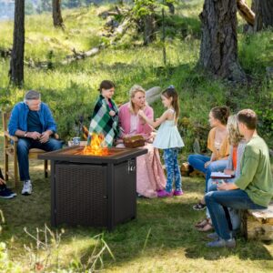 Cecarol Gas Propane Fire Pits with Lid and Lava Rock,50,000 BTU Outdoor Fire Pit Table Easy to Assemble, Steel Fire Table with ETL Certified for Outside Add Ambience to Gatherings (28In, Black)