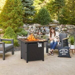 Cecarol Gas Propane Fire Pits with Lid and Lava Rock,50,000 BTU Outdoor Fire Pit Table Easy to Assemble, Steel Fire Table with ETL Certified for Outside Add Ambience to Gatherings (28In, Black)