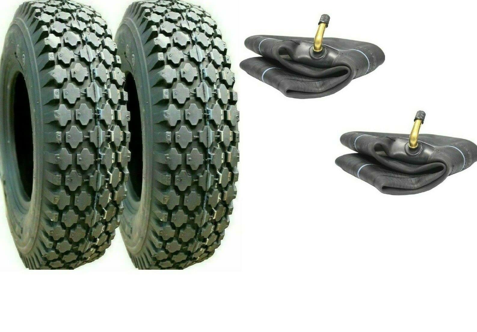 Two New 4.10/3.50-6 Stud Tires with Tr87 Bent Stem Tubes Cart Dolly 410/350-6, Enhanced Traction and Durability, Complete Tire Solution for Cart and Dolly Enthusiasts