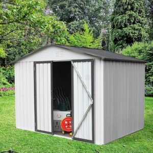 8x6 ft storage sheds,outdoor metal shed with lockable doors,4 vents and floor frame,large bike storage shed for bicycles,garden shed for tools,lawn mower,generator,patio furniture,no floor