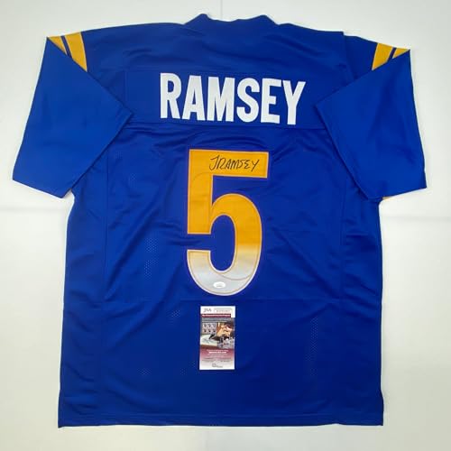 Autographed/Signed Jalen Ramsey Los Angeles LA Blue Football Jersey JSA COA