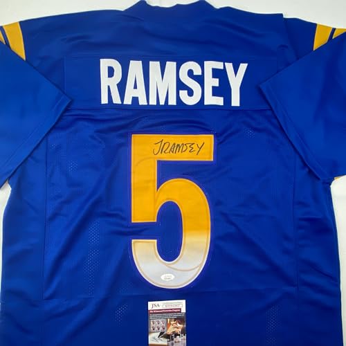 Autographed/Signed Jalen Ramsey Los Angeles LA Blue Football Jersey JSA COA