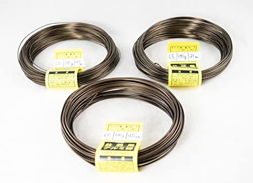 3 Mix 100 g/Roll Genuine Japanese Aluminum Dark Brown Bonsai Training Wire - 1.0 mm / 1.5 mm / 2.0 mm