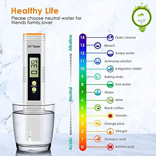 Vivibyan Digital PH Meter, PH Meter 0.01 PH High Accuracy Water Quality Tester with 0-14 PH Measurement Range for Household Drinking, Pool and Aquarium Water PH Tester Design with ATC, Orange