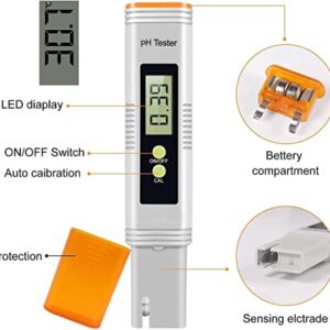 Vivibyan Digital PH Meter, PH Meter 0.01 PH High Accuracy Water Quality Tester with 0-14 PH Measurement Range for Household Drinking, Pool and Aquarium Water PH Tester Design with ATC, Orange