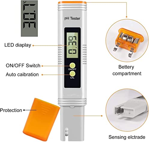 Vivibyan Digital PH Meter, PH Meter 0.01 PH High Accuracy Water Quality Tester with 0-14 PH Measurement Range for Household Drinking, Pool and Aquarium Water PH Tester Design with ATC, Orange