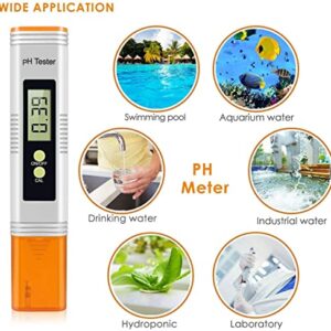 Vivibyan Digital PH Meter, PH Meter 0.01 PH High Accuracy Water Quality Tester with 0-14 PH Measurement Range for Household Drinking, Pool and Aquarium Water PH Tester Design with ATC, Orange