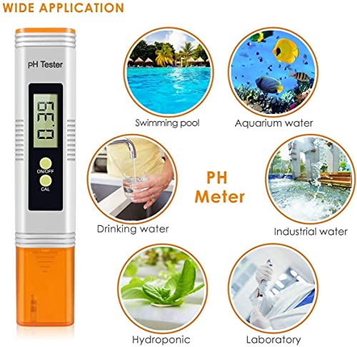 Vivibyan Digital PH Meter, PH Meter 0.01 PH High Accuracy Water Quality Tester with 0-14 PH Measurement Range for Household Drinking, Pool and Aquarium Water PH Tester Design with ATC, Orange