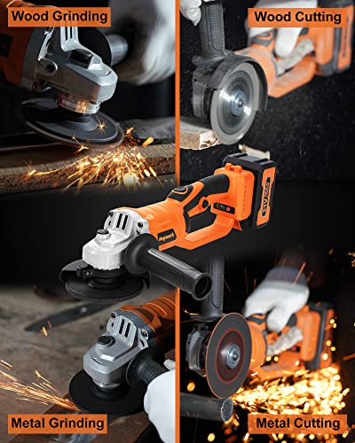 Heywork 21V Cordless Grinder Kit,4" Blade,10000 RPM Brushless Motor Cordless Angle Grinder,4Ah Lithium Ion Battery Grinder & Quick- Charger,2-Position Handle,Cutting and Grinding Wheels