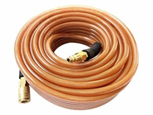 sanfu polyurethane(pu) 1/4-inch x 100ft reinforced, air hose with 1/4” swivel solid brass quick coupler and plug, brown(100’)