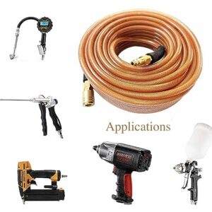 SANFU Polyurethane(PU) 1/4-Inch x 100ft Reinforced, Air Hose with 1/4” Swivel Solid Brass Quick Coupler and Plug, Brown(100’)