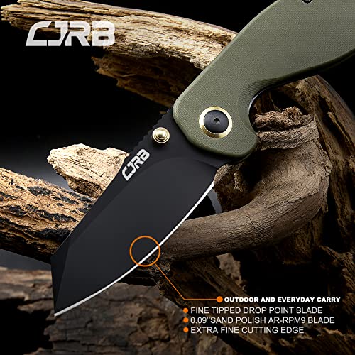 CJRB Folding Pocket Knife Maileah Tactical Knife with AR-RPM9 Powder Steel Balde and G10 Small Tactical Pocket Knife EDC for outdoor survival hunting camping J1918 (Black Blade/Army Green)