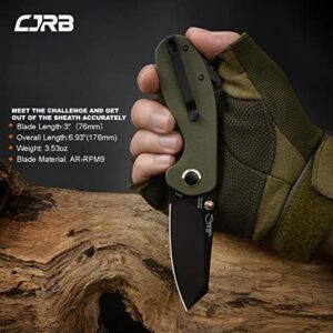 CJRB Folding Pocket Knife Maileah Tactical Knife with AR-RPM9 Powder Steel Balde and G10 Small Tactical Pocket Knife EDC for outdoor survival hunting camping J1918 (Black Blade/Army Green)