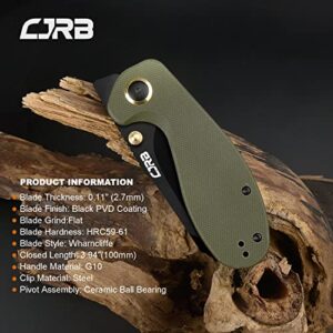 CJRB Folding Pocket Knife Maileah Tactical Knife with AR-RPM9 Powder Steel Balde and G10 Small Tactical Pocket Knife EDC for outdoor survival hunting camping J1918 (Black Blade/Army Green)