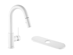 aguastella as59w white bar faucet with pull down sprayer and asd52w white deck plate