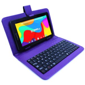 LINSAY 7" 2GB RAM 32GB Storage Android 12 Tablet with Purple Leather Keyboard, Pop Holder and Pen Stylus