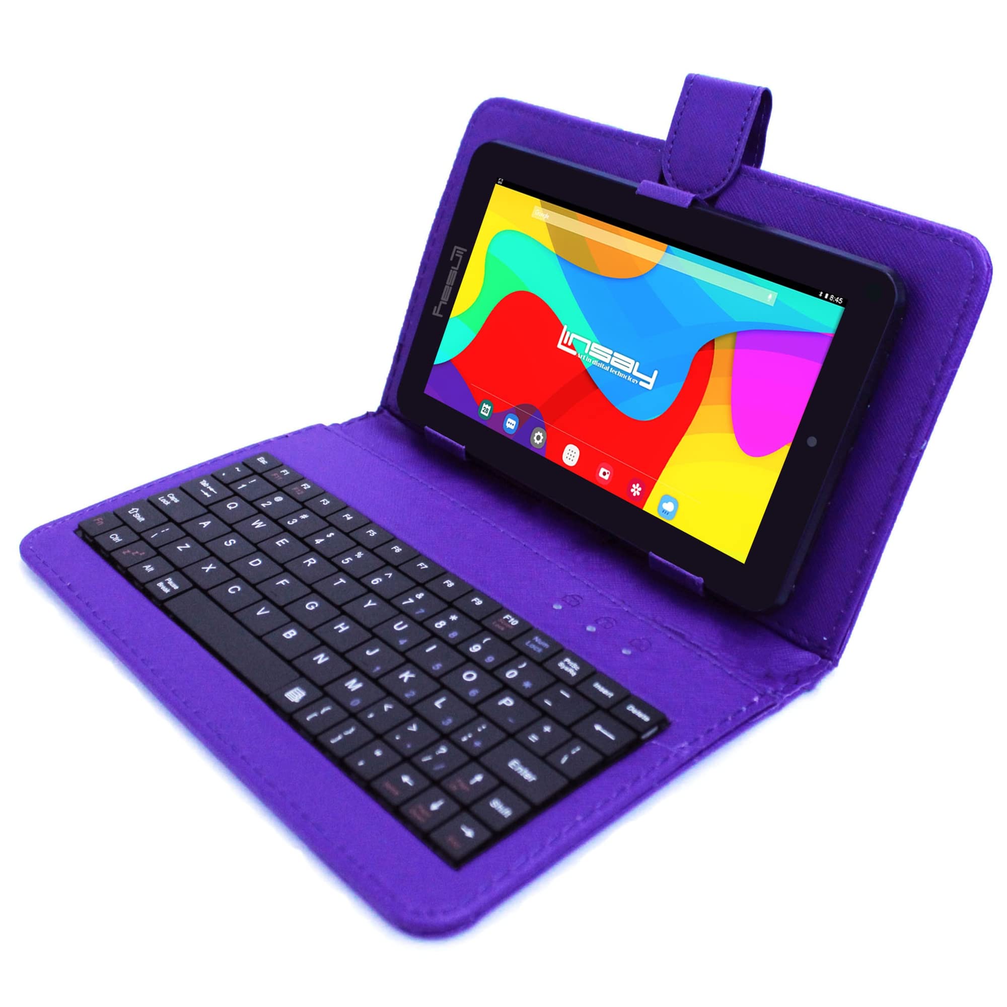 LINSAY 7" 2GB RAM 32GB Storage Android 12 Tablet with Purple Leather Keyboard, Pop Holder and Pen Stylus