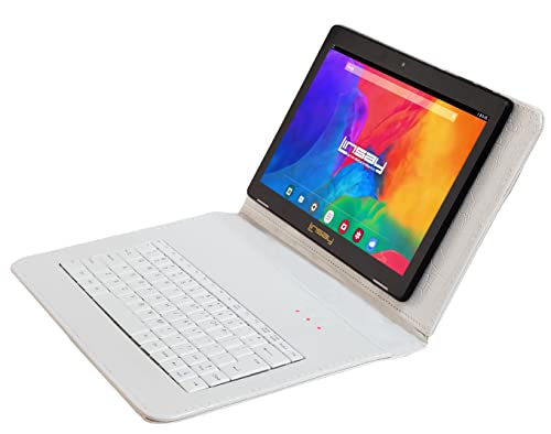 LINSAY 10.1" 1280x800 IPS 2GB RAM 32GB Android 11 Tablet with Keyboard Case Crocodile White, Pop Holder and Pen Stylus
