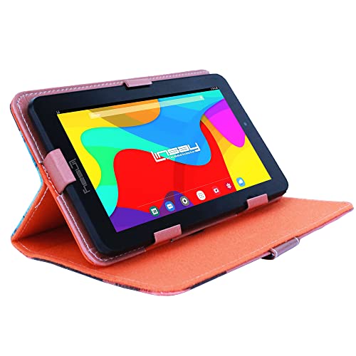 LINSAY 7" 2GB RAM 32GB Storage Android 12 Tablet with Brown Leather Case, Pop Holder and Pen Stylus