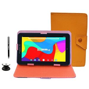 linsay 7" 2gb ram 32gb storage android 12 tablet with brown leather case, pop holder and pen stylus
