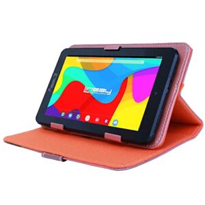 LINSAY 7" 2GB RAM 32GB Storage Android 12 Tablet with Brown Leather Case, Pop Holder and Pen Stylus