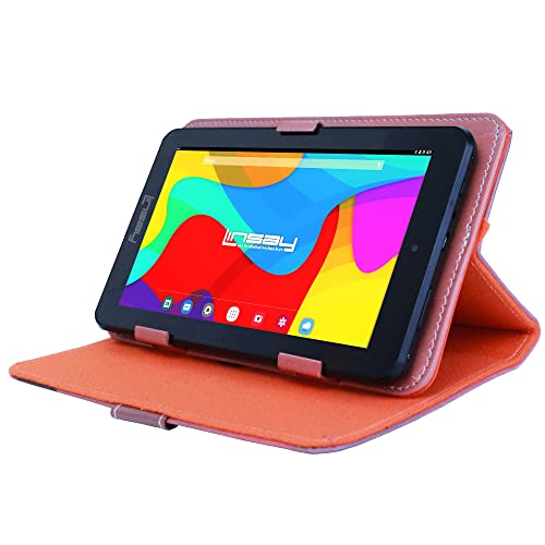 LINSAY 7" 2GB RAM 32GB Storage Android 12 Tablet with Brown Leather Case, Pop Holder and Pen Stylus