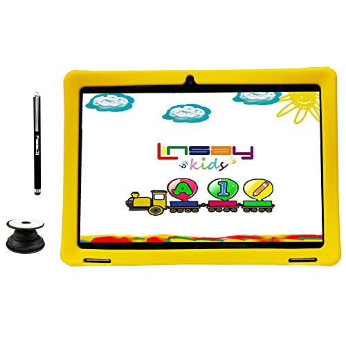 LINSAY 10.1" 1280x800 IPS 2GB RAM 32GB Android 11 Tablet with Kids Yellow Defender Case, Pop Holder and Pen Stylus