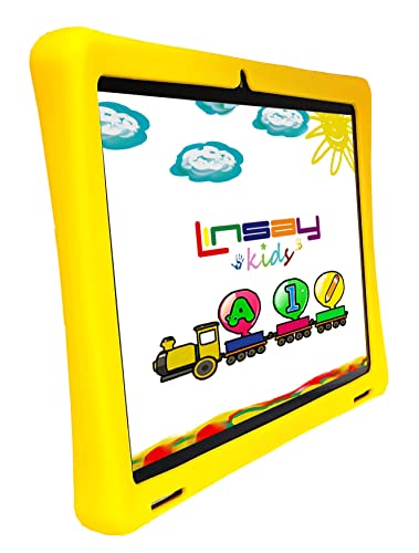 LINSAY 10.1" 1280x800 IPS 2GB RAM 32GB Android 11 Tablet with Kids Yellow Defender Case, Pop Holder and Pen Stylus