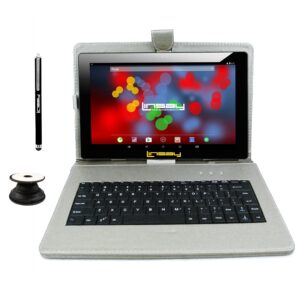 linsay 10.1" 1280x800 ips 2gb ram 32gb android 11 tablet with silver keyboard, pop holder and pen stylus