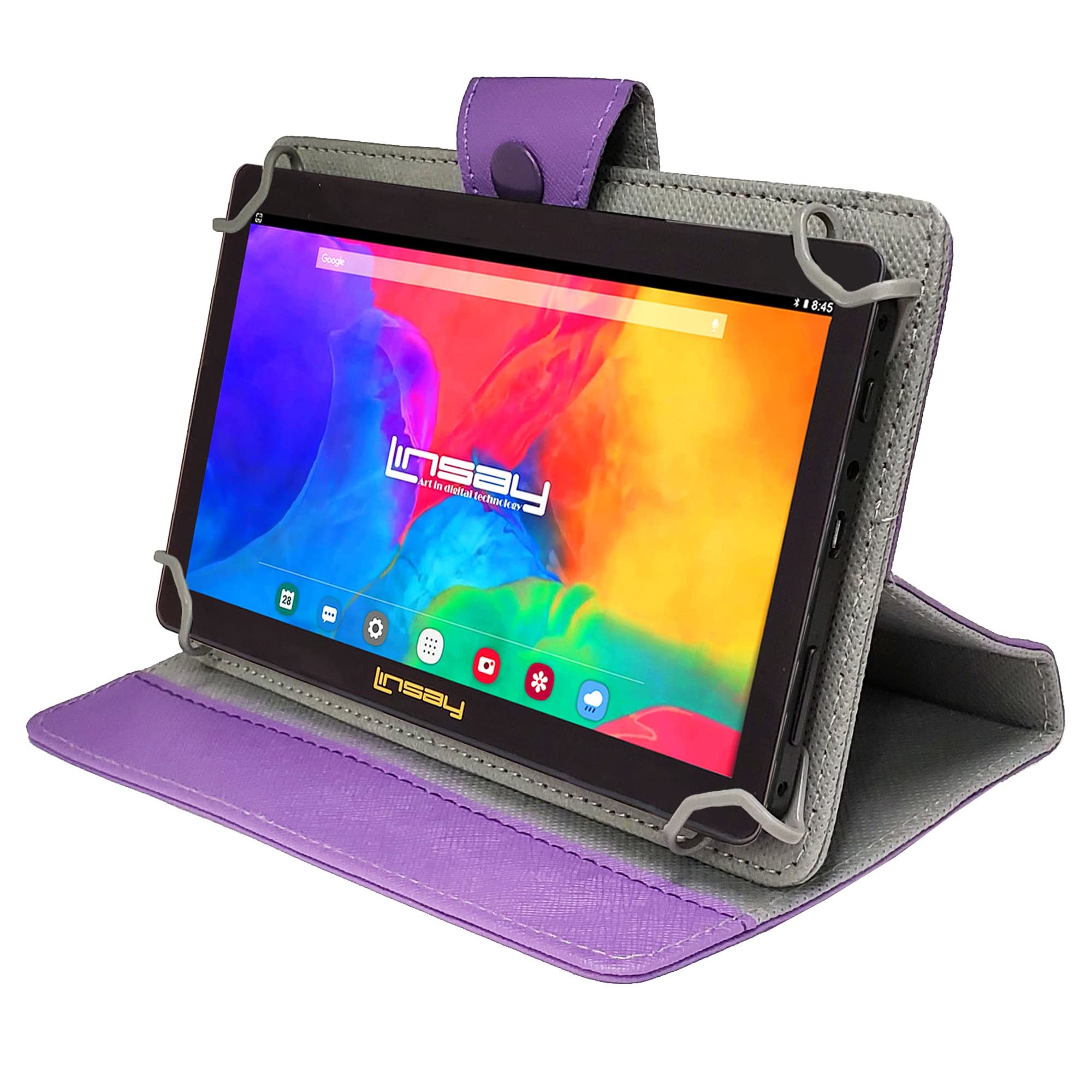 LINSAY 7" 2GB RAM 32GB Storage Android 12 Tablet with Purple Leather Case, Pop Holder and Pen Stylus