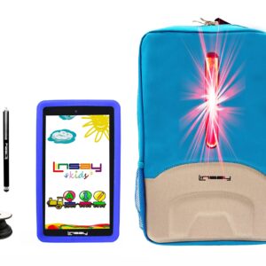 LINSAY 7" 2GB RAM 32GB Storage Android 12 Tablet with Blue Kids Defender Case, LED Backpack, Pop Holder and Pen Stylus