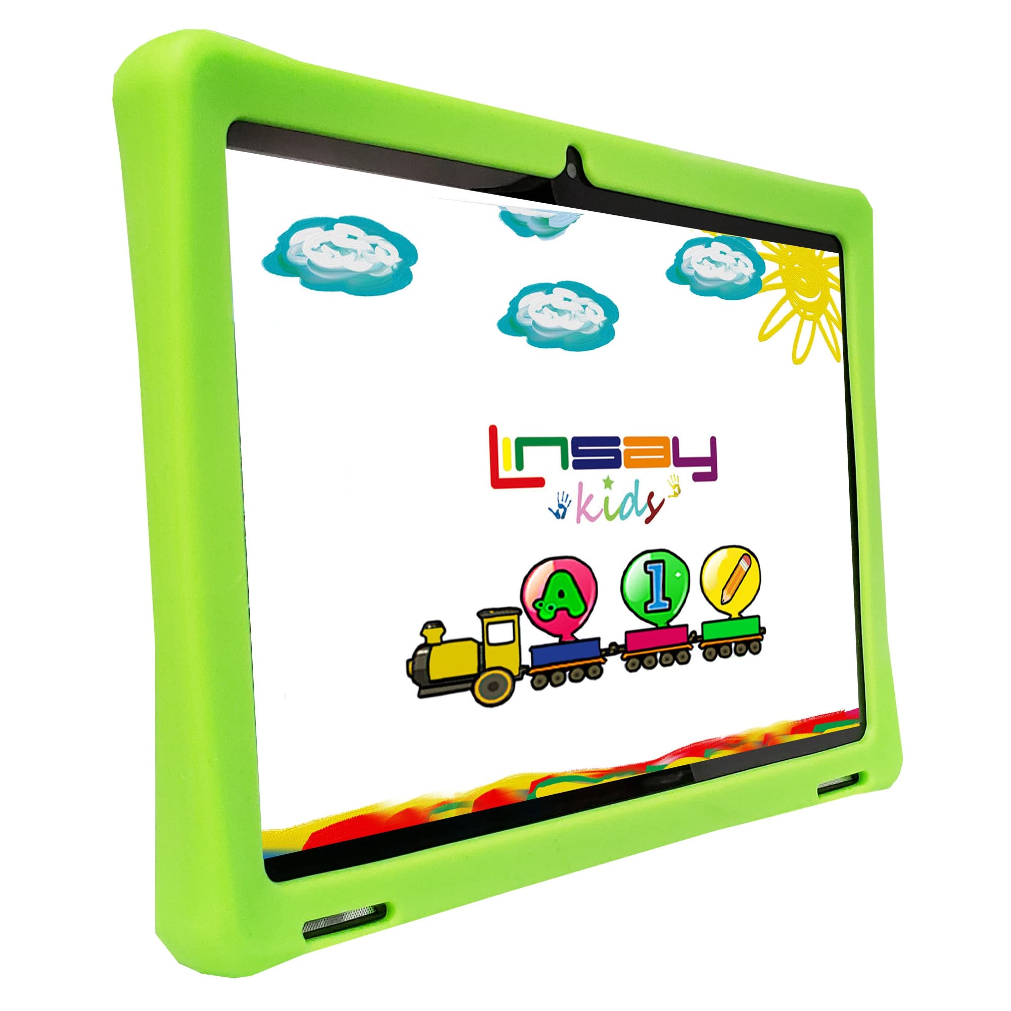 LINSAY 10.1" 1280x800 IPS 2GB RAM 32GB Android 11 Tablet with Kids Green Defender Case, Pop Holder and Pen Stylus