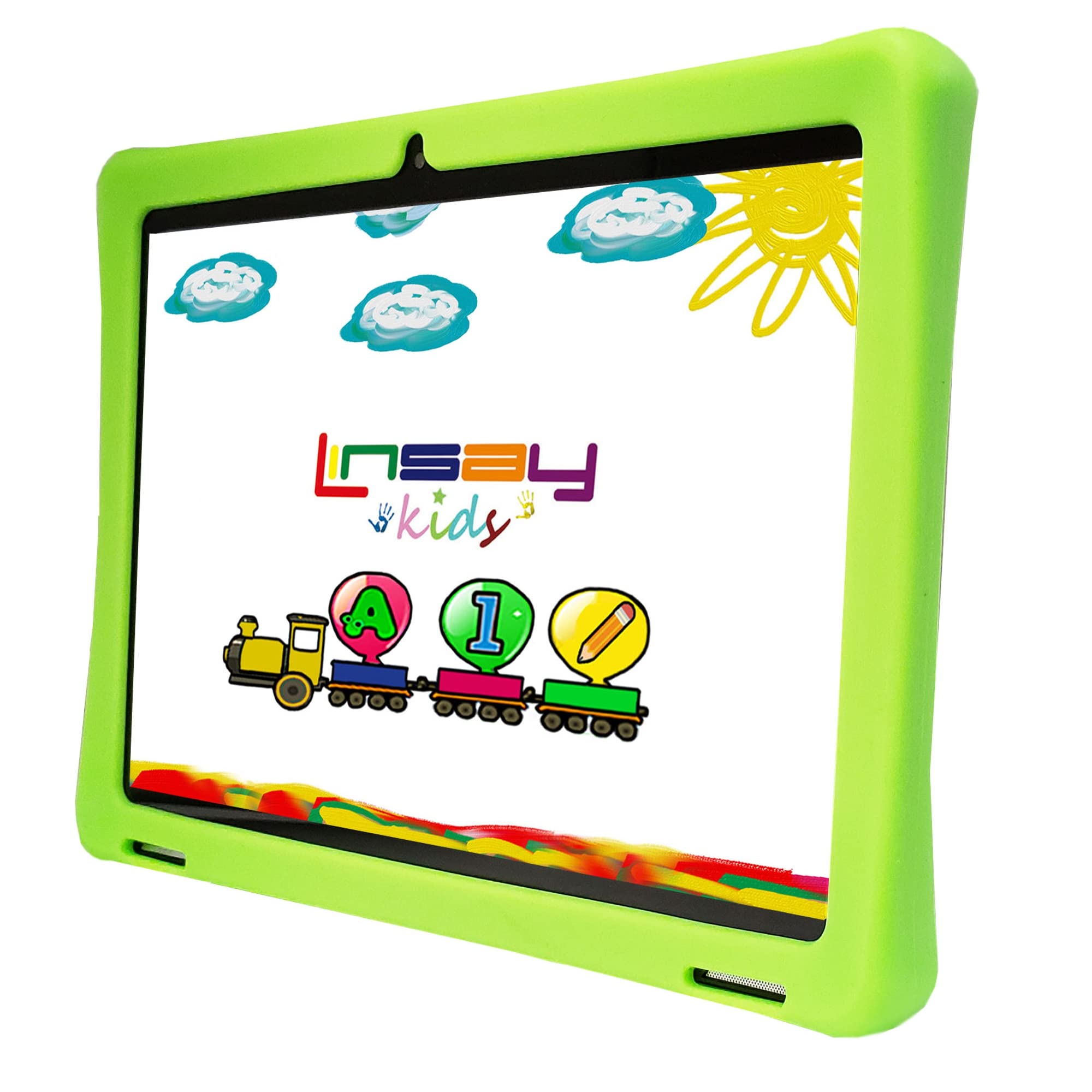 LINSAY 10.1" 1280x800 IPS 2GB RAM 32GB Android 11 Tablet with Kids Green Defender Case, Pop Holder and Pen Stylus