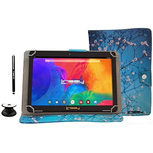 LINSAY 10.1" 1280x800 IPS 2GB RAM 32GB Android 11 Tablet with Marble Case Flowers Shape, Pop Holder and Pen Stylus