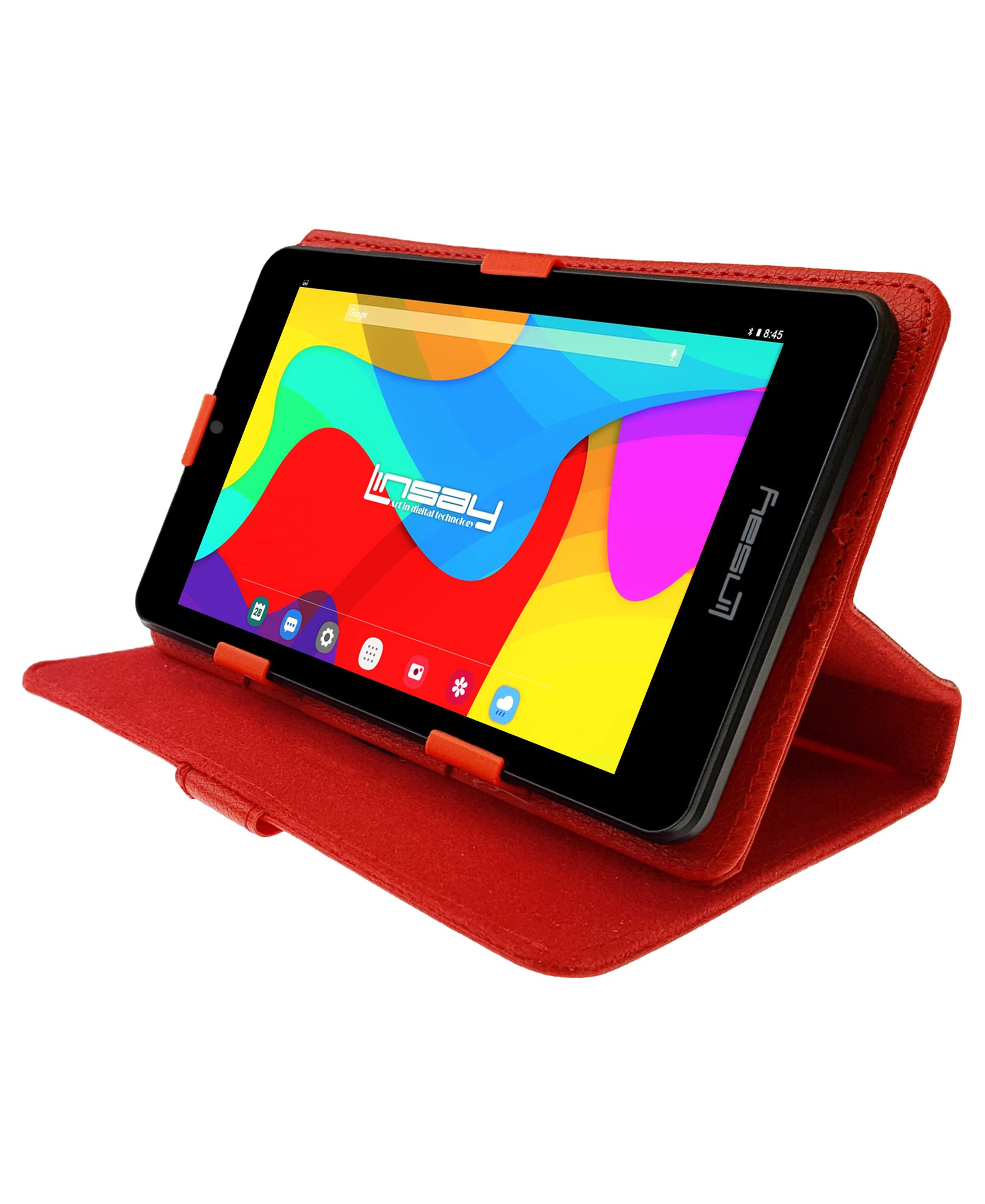 LINSAY 7" 2GB RAM 32GB Storage Android 12 Tablet with Red Leather Case, Pop Holder and Pen Stylus