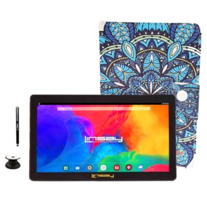 linsay 7" 2gb ram 32gb storage android 12 tablet with mandala blue leather case, pop holder and pen stylus