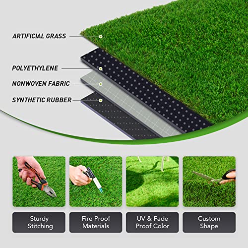 TERRADISE Artificial Grass Rug, 5'x8' Fake Grass for Outdoor Garden Balcony Patio Decor, Turf Grass Mat with Thick Green Realistic Grass for Dog Training, Artificial Turf with 1.2" Pile Drainage Holes