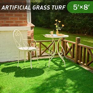 TERRADISE Artificial Grass Rug, 5'x8' Fake Grass for Outdoor Garden Balcony Patio Decor, Turf Grass Mat with Thick Green Realistic Grass for Dog Training, Artificial Turf with 1.2" Pile Drainage Holes