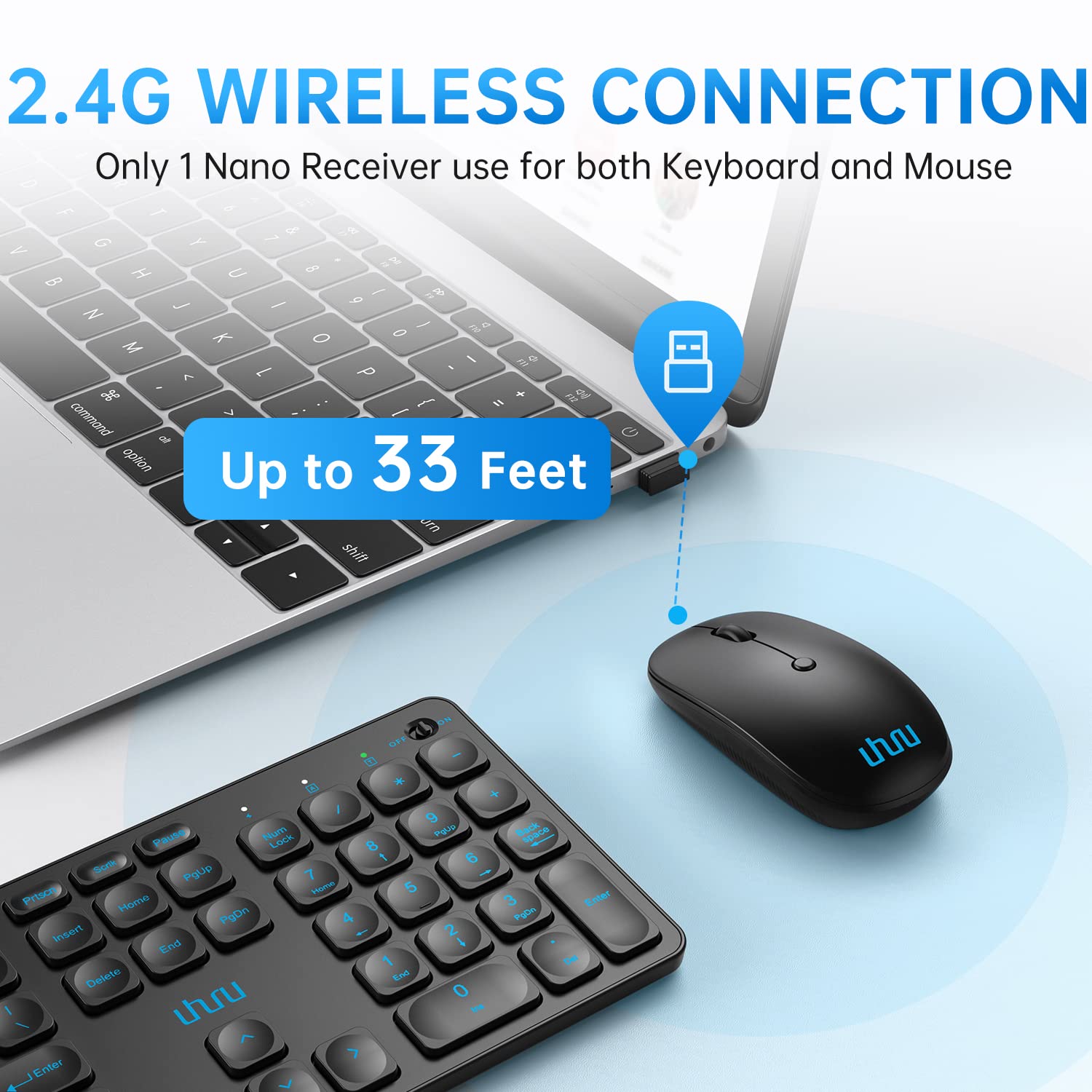 Rechargeable Wireless Keyboard and Mouse Combo, UHURU 2.4G Cordless Keyboard Mouse, Ultra-Thin Keyboard,3 Level DPI Mouse, Energy-Saving Keyboard Mice, Compatible with Windows/Mac OS/Laptop/PC