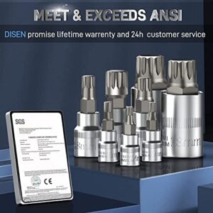 DISEN 10 Pieces XZN Triple Square Spline Bit Socket Set with Enhanced Storage Case, Chrome Vanadium Steel & S2 Alloy Steel, Metric Size 4MM-18MM