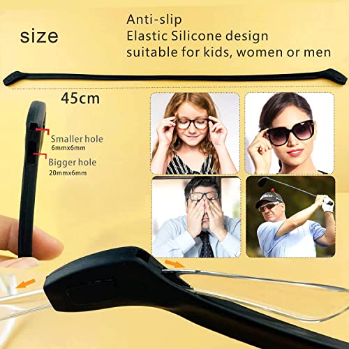 KECHIO Glasses Strap Lightweight Silicone Eyeglasses String Strap Holder Eyewear Retainer Sports Sunglasses Chain Men Women 2PCS(Black/Black)