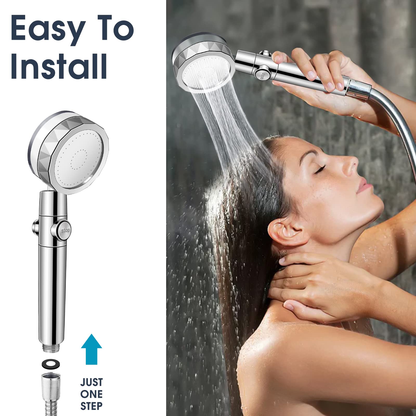 COKOKERT Handheld Power Shower Head,Vortex Shower Head with Filter and Pause Switch,Removable Propeller Driven Shower Head,Water Saving 360 Power Shower Head,Hydro Jet Shower Head…