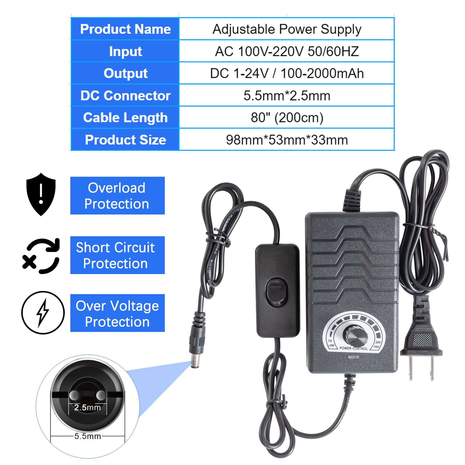 JQDML Reciprocating Linear Actuator 24V Pushing Force 6.6-44lbs Adjustable Stroke 20-80mm 0.78-3.15 inch 120rpm Variable Speed with Remote Control, DC Power Adapter, Stand Kit and Big End Connector