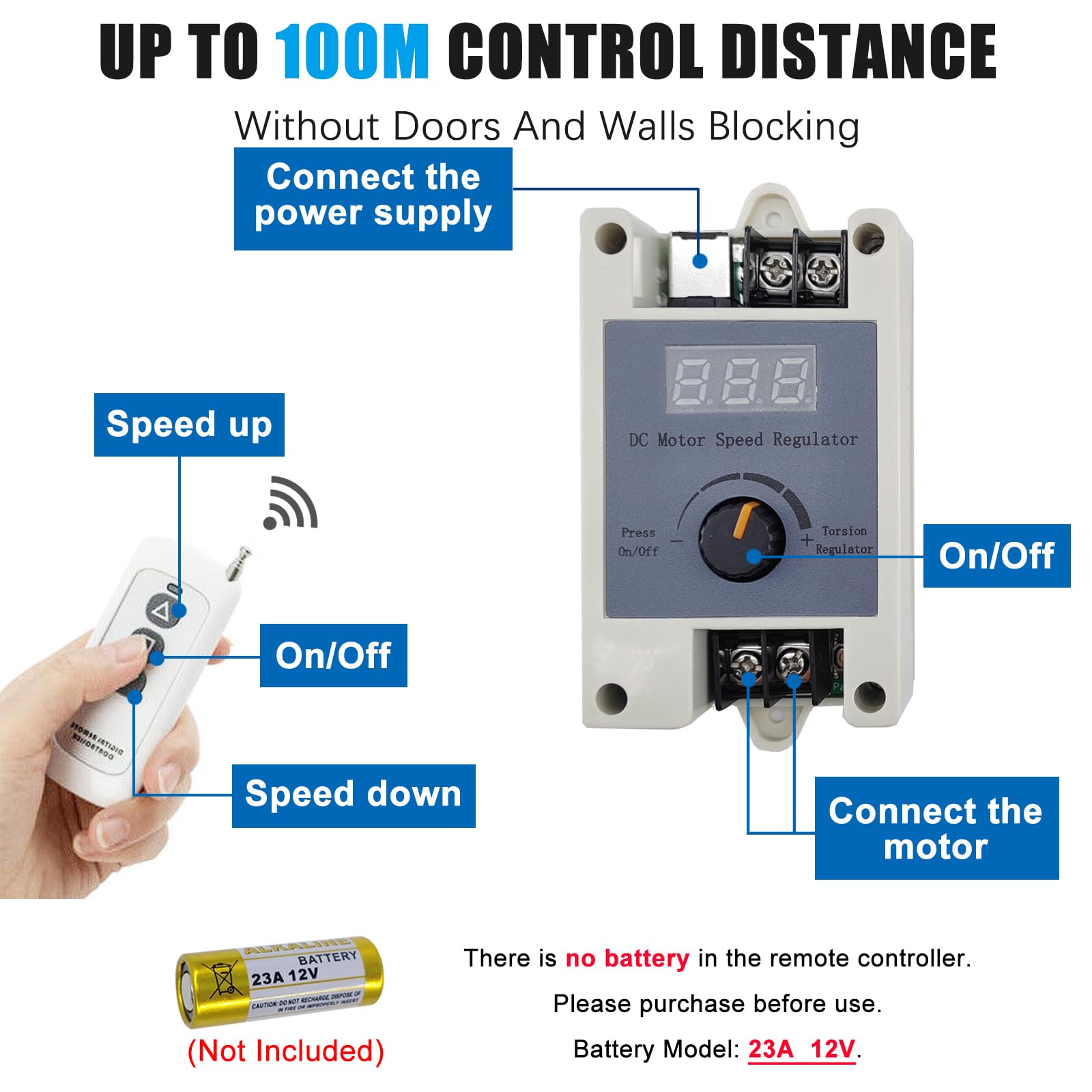 JQDML Reciprocating Linear Actuator 24V Pushing Force 6.6-44lbs Adjustable Stroke 20-80mm 0.78-3.15 inch 120rpm Variable Speed with Remote Control, DC Power Adapter, Stand Kit and Big End Connector