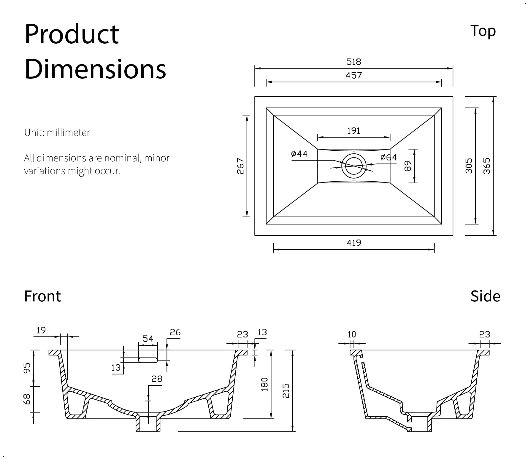 AMASHEN 20.5" x 14.4" Self-rimming Bathroom Sink Undermount or Drop-in Ceramic Vanity Basin with Overflow