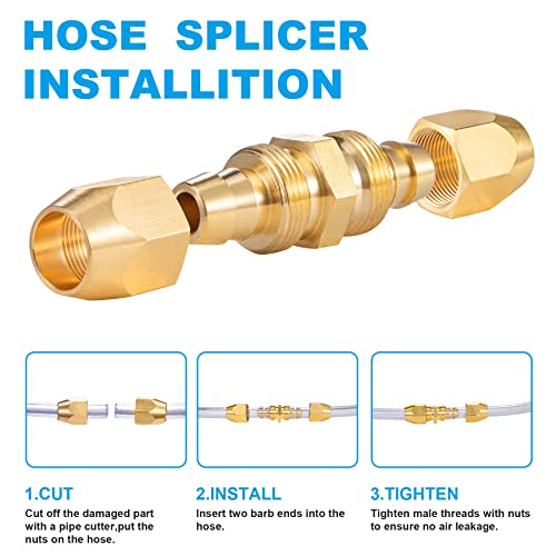 Breezliy 4PCS Soild Brass Air Reusable Hose Splicer For 1/4-Inch ID Hose,Hose Air Hose Repair Fitting (4 Pack 1/4 Inch)