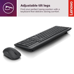 Lenovo 300 Wireless Combo Keyboard and Mouse, 2.4 GHz Nano USB-A Receiver, Batteries Included