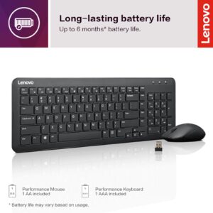 Lenovo 300 Wireless Combo Keyboard and Mouse, 2.4 GHz Nano USB-A Receiver, Batteries Included